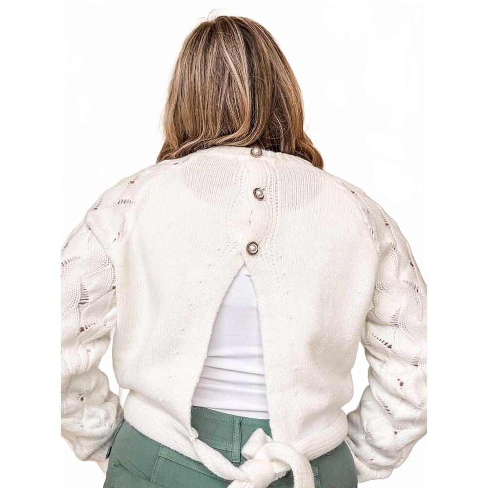 NEW STORIA collette open-back cable knit sweater in white - Picture 3 of 3